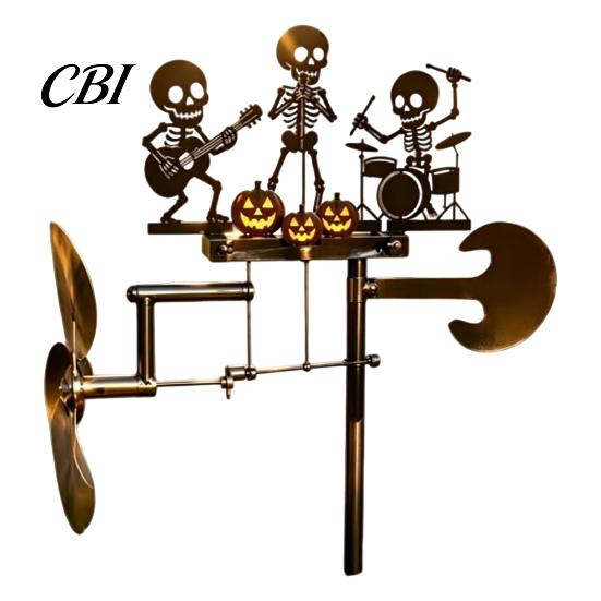 Skeleton Rock Trio Metal Wind Spinner Halloween Spinner, Handmade Kinetic Garden Sculpture Whimsical Outdoor Decor for Yard Lawn Decor, Unique Musical