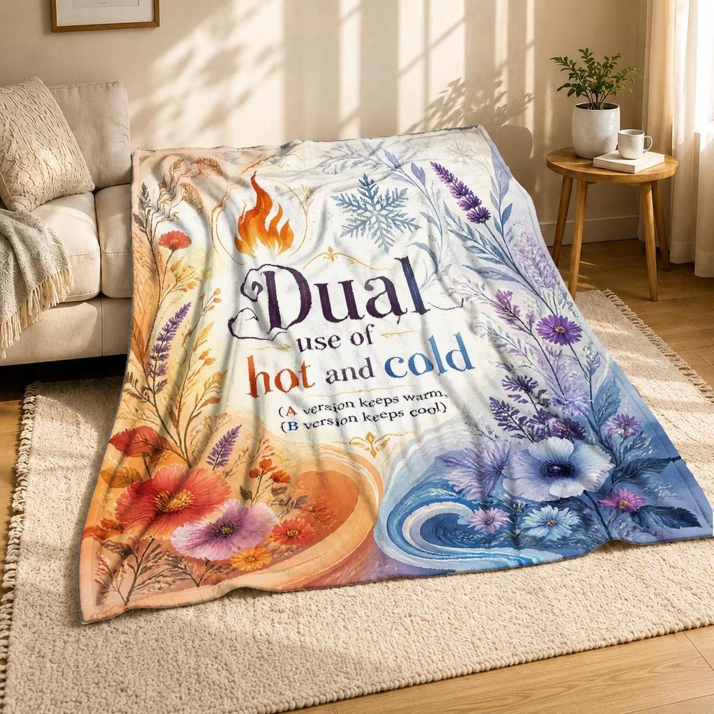 Dual Use of Hot and Cold Floral Fire and Ice Coral Fleece Blanket