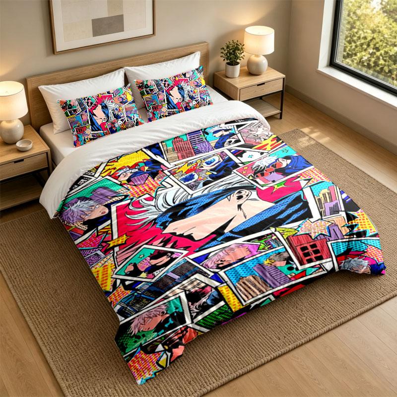 3Pcs Bedding SetJujutsu Kaisen Soft Bed Sheet and Two Pillowcases Home Bedroom Decor