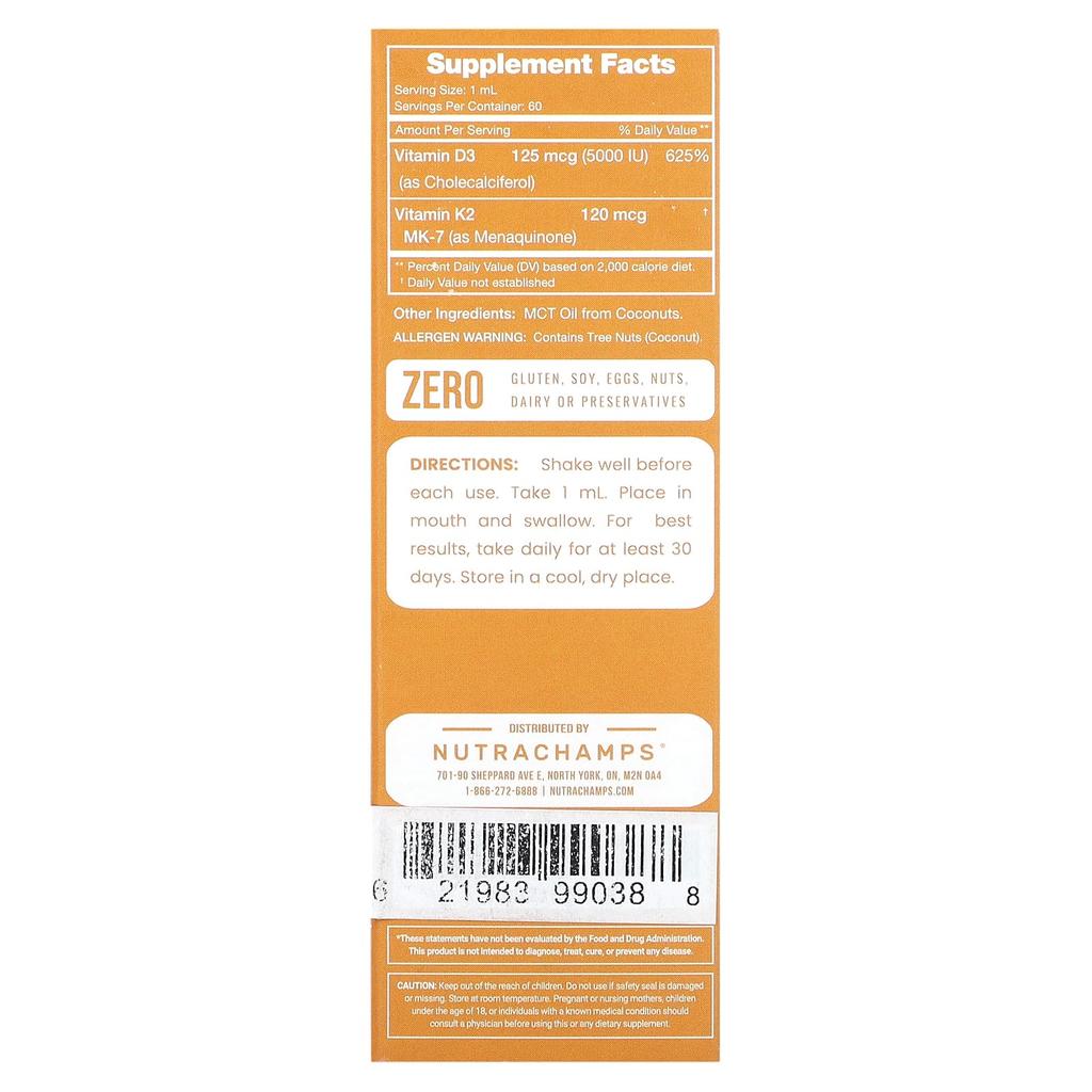 D3 + K2 Liquid Drops, Unflavored, 60Ml(2Fl Oz)