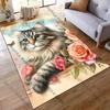 Cat surrounded by colorful flowers carpet Yoga living room room decor children's crawling mat doormat area rug games mat