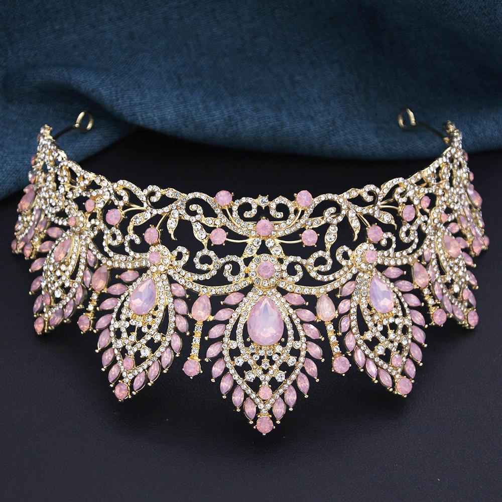 Royal Queen Opal Green Crown Big Diadem Bride Crowns for Women Tiaras Wedding Party Bridal Crown Hair Dress Jewelry Accessori