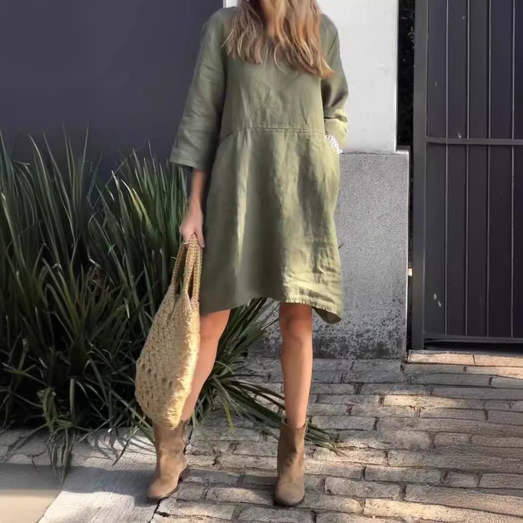 Summer Women's Loose Casual Pocket Solid Color Dress