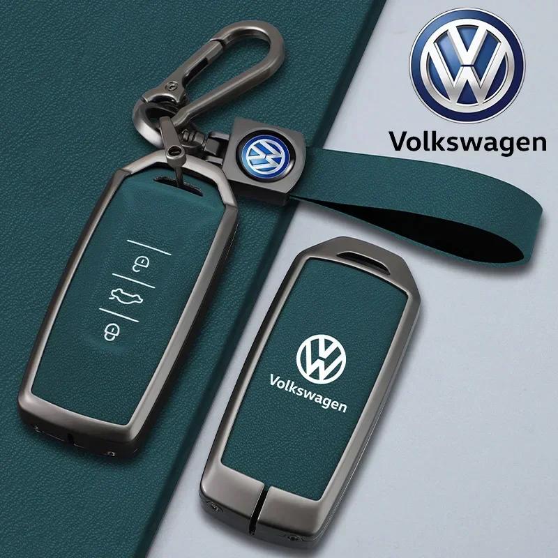 lmn1 Zinc Alloy Leather Car Remote Key Case Cover Protector Holder Shell For VW Volkswagen Touareg 2019 2020 2021 2022 Auto Accessori