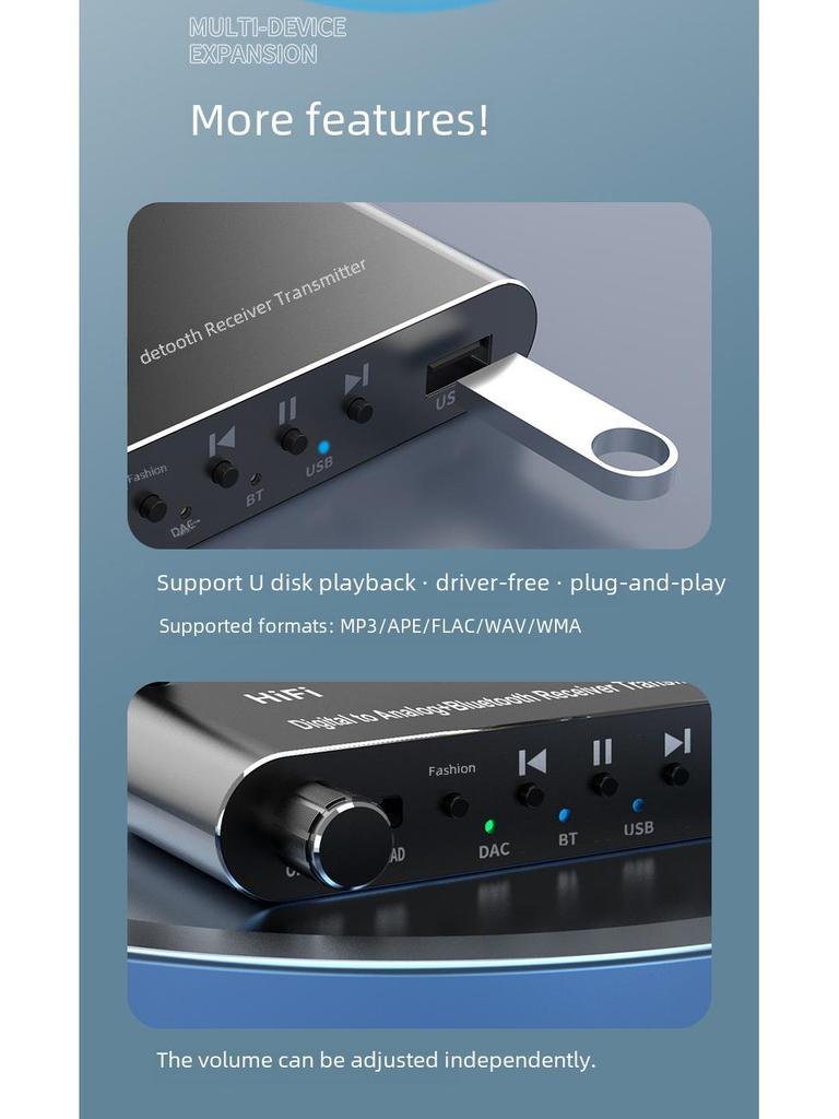 Приемник и передатчик Bluetooth 5.1: USB, AUX, оптический, коаксиальный - ЦАП цифро-аналоговый преобразователь
