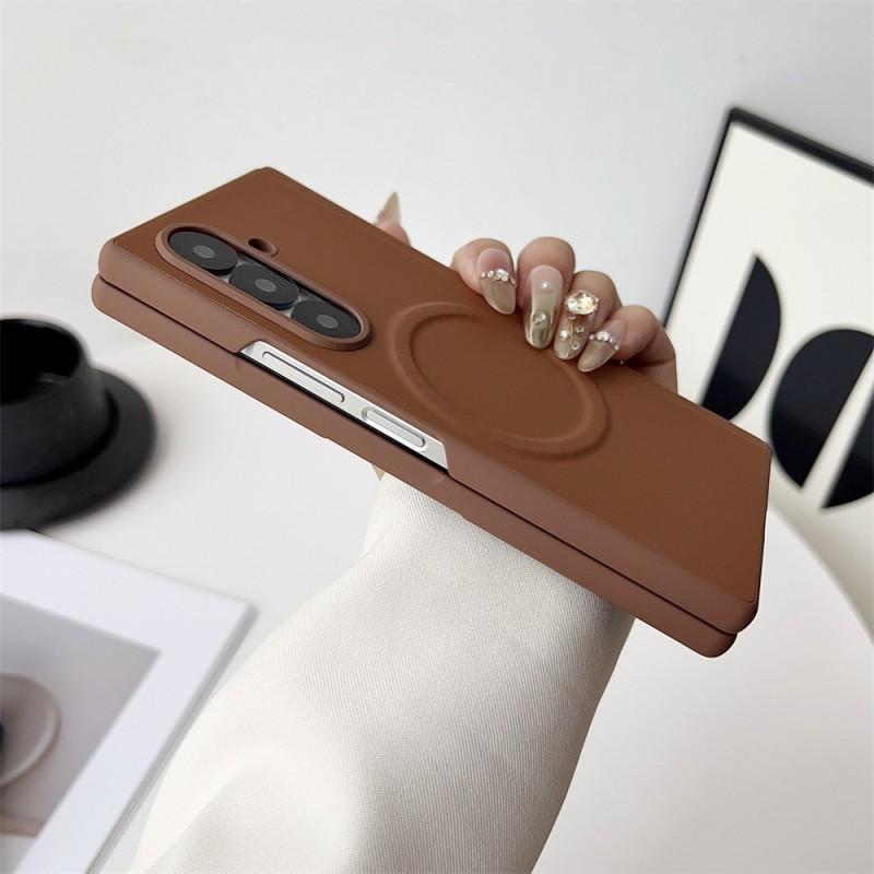 Magnetic Snap-on Case Galaxy Z Fold 8 7 6 5 With Leather Texture TPU PC Hybrid Shell Shockproof