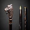 Handmade Wooden Walking Stick – Wolf Head Brass Handle, Antique Finish, 93.98 Cm