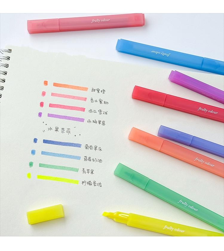 4pcs Fruity Odour Color Highlighter Pens Set Fruit Buffet Design Soft Brush Tip Marker Liner for Drawing Painting