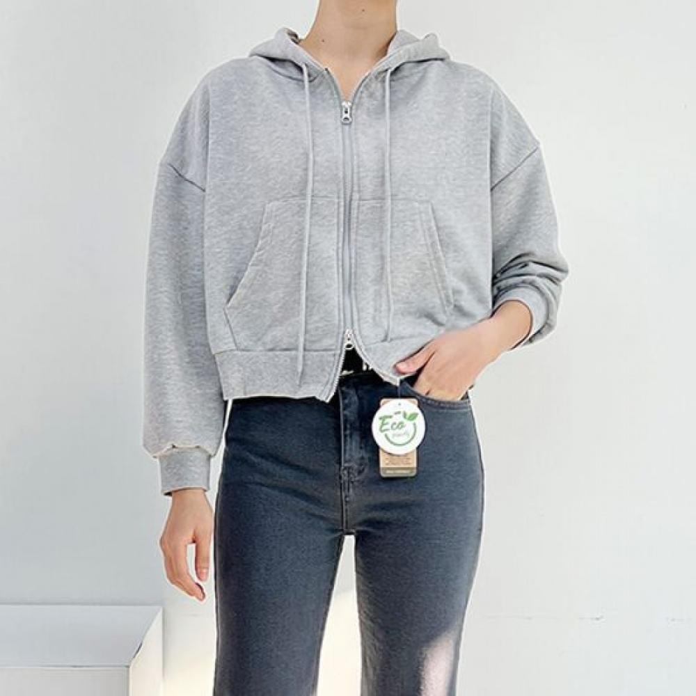 Mizqz Mini Crop Two Way Hooded Zip Up