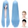 CaseEden Cosplay Wig, Smooth, Straight, Long, 100cm, Light Blue, Dark Blue, Includes 2 Wig Nets