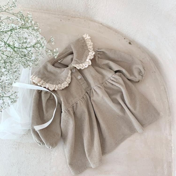 Платье принцессы из вельвета для девочек в Корейском стиле с кружевными лацканами и длинными рукавами на осень/зиму