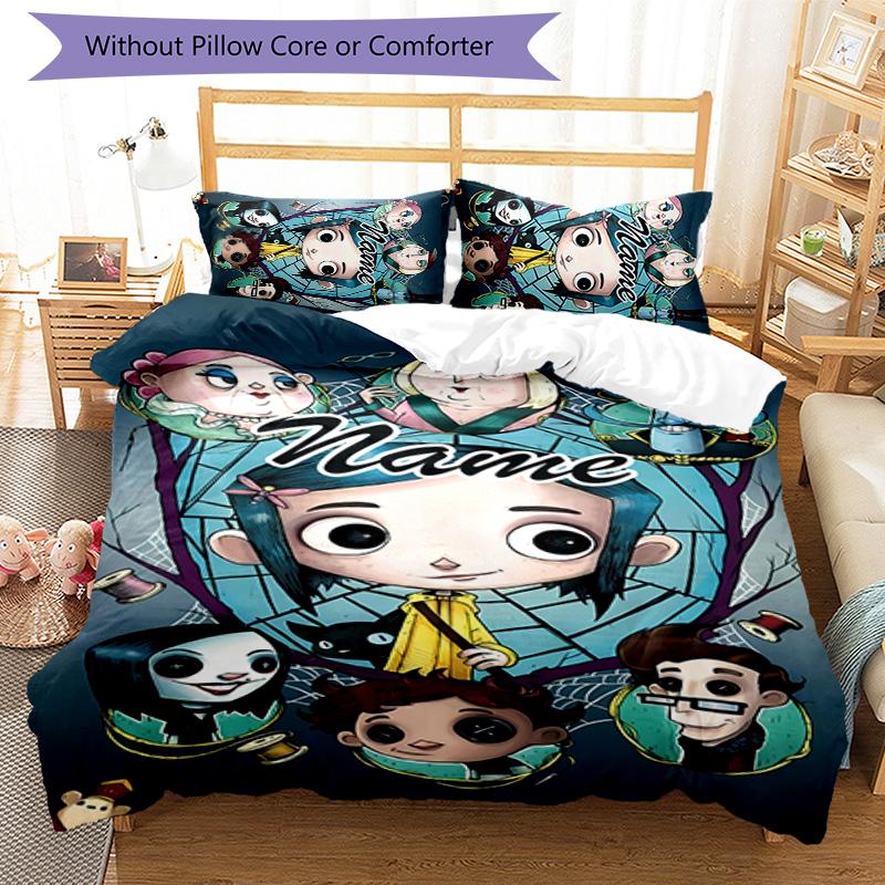 3pcs Coraline4 Cover Set - Personalized Name, HD Printed Bedding with 1 Cover and 2 Pillowcases - Perfect for Home Decor, Easy Care
