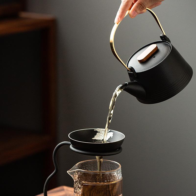 Черная керамика, железная рамка, встроенное ситечко для чая, керамический фильтр для чая, экран, ярмарочная чашка, японский чайник, набор керамических ситечек для чая