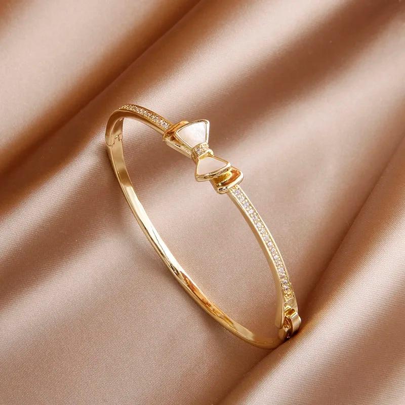 Korea&Japanese Delicate Double Layer Charm Bangles for Women Fashion Brand Jewelry Crystal Heart Bracelets Accessories