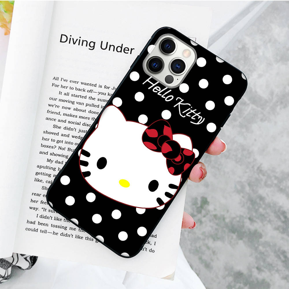 Черный чехол JZ23 Hello Kitty для OPPO Reno 8 6 5 4 Pro Plus Find X3 A17 A3 A31 A38 A40 A53 A54 A55 A74 A76 A78 A77 A80 A94 A95 A96 Lite