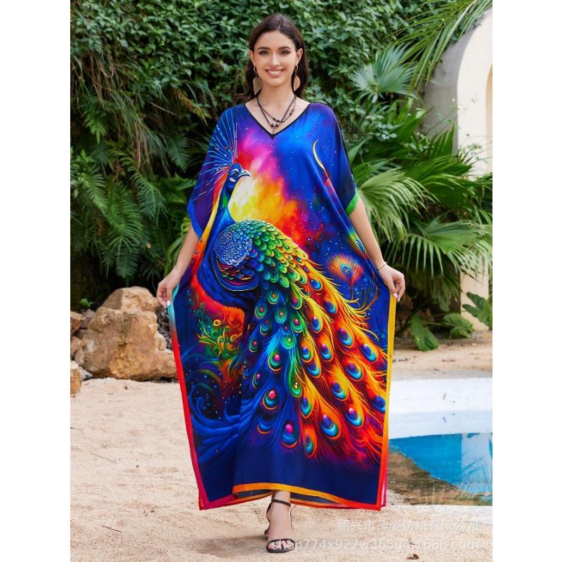 Плюс Размер Женщин Новый Принт Пляжный Свободный Праздничный Платье Бикини Накидка