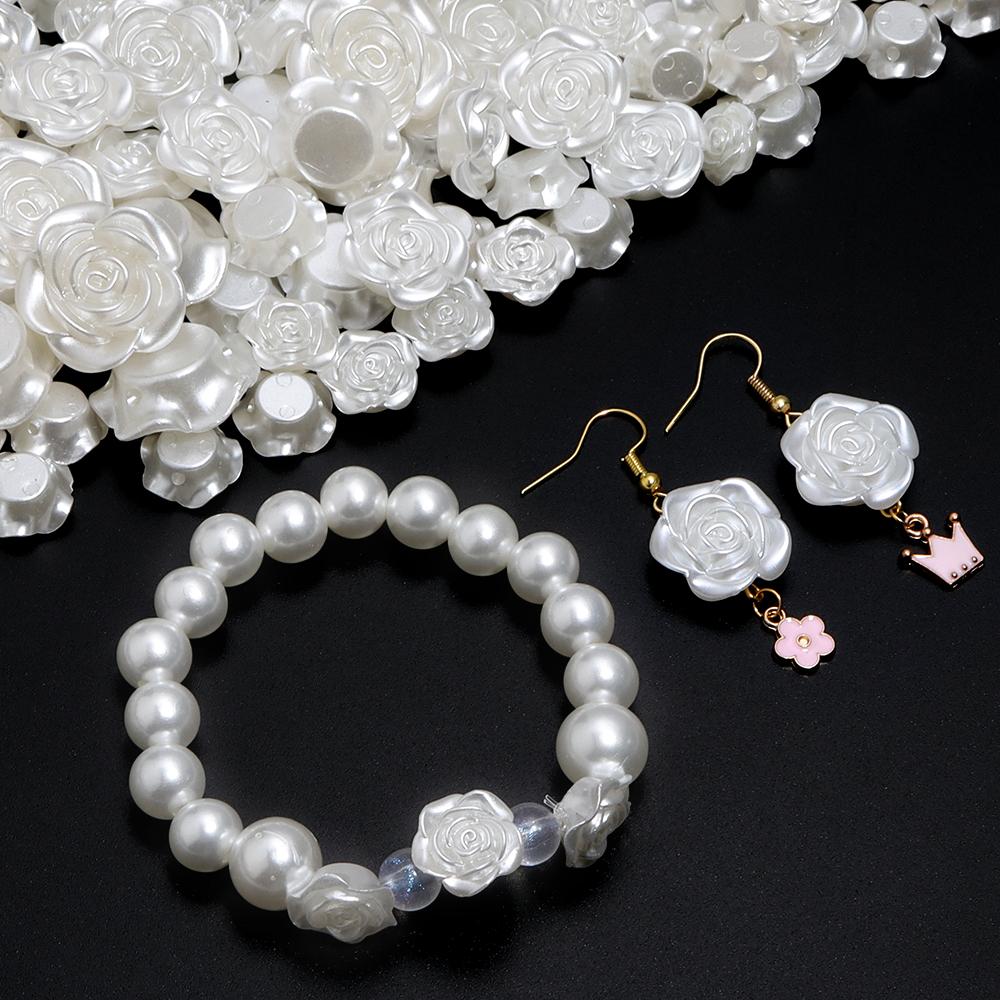 50-100pcs/lot ABS Imitation Pearl Rose Flower Beads Flatback Loose Beads For Jewelry Making DIY Bracelet Earrings Accessories