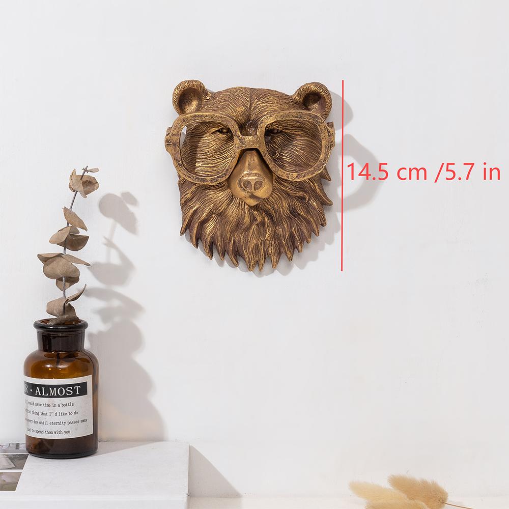 Antique Bronze Resin Animal Pendant Golden Deer Head Wall Storage Hook Up Background Wall Accessories Decorative Figurines