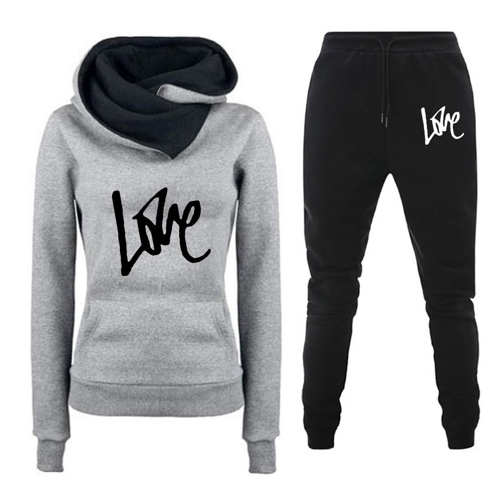 Новый весенне-осенне-зимний повседневный комплект спортивной одежды с женской толстовкой и толстовкой с принтом любовных писем, модный комплект
