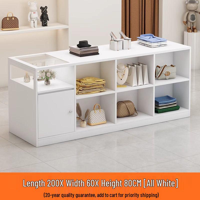 Retro Cash Register Island Counter Bar Table & Glass Display Case for Women's Clothing & Jewelry Store