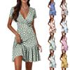 Women's Casual Fashion V-Neck Short Sleeve Patchwork Floral Print Dresses