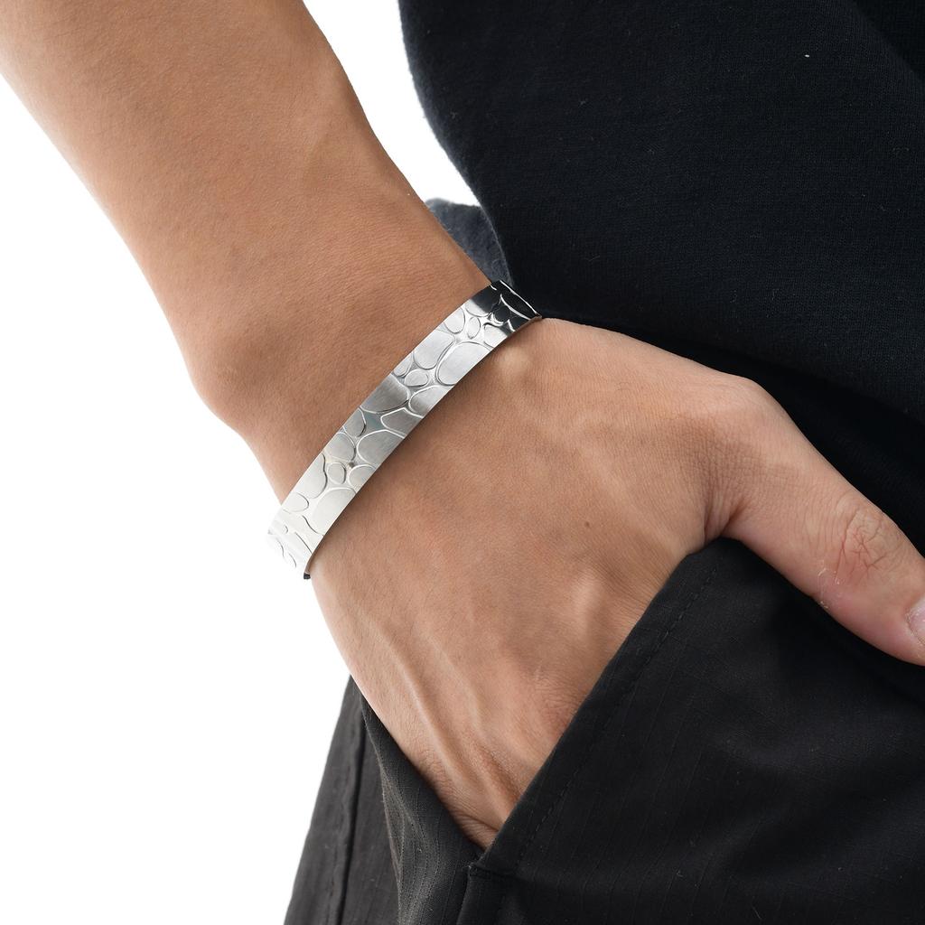 Stainless Steel Hammered Opening Bangle for Men, Minimalist Chunky Cuff Bangle Bracelets, Fashion Punk Jewelry Gift
