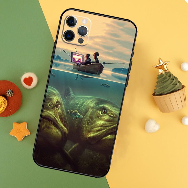 Fishing Gear Fish Funda For iPhone 11 12 13 14 16 15 Pro Max Mini XS Max X XR SE2 7 8 14 16 15 Plus Phone Case