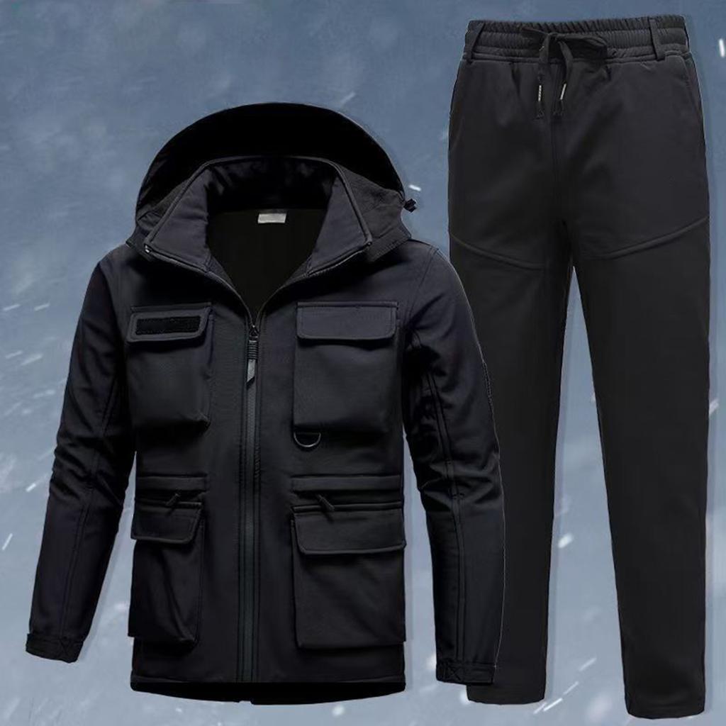 Men's Outdoor Jacket Suit Men's Plus Velvet Cold Proof Windproof Waterproof Warm Cycling Mountaineering Suit Outdoor Suit