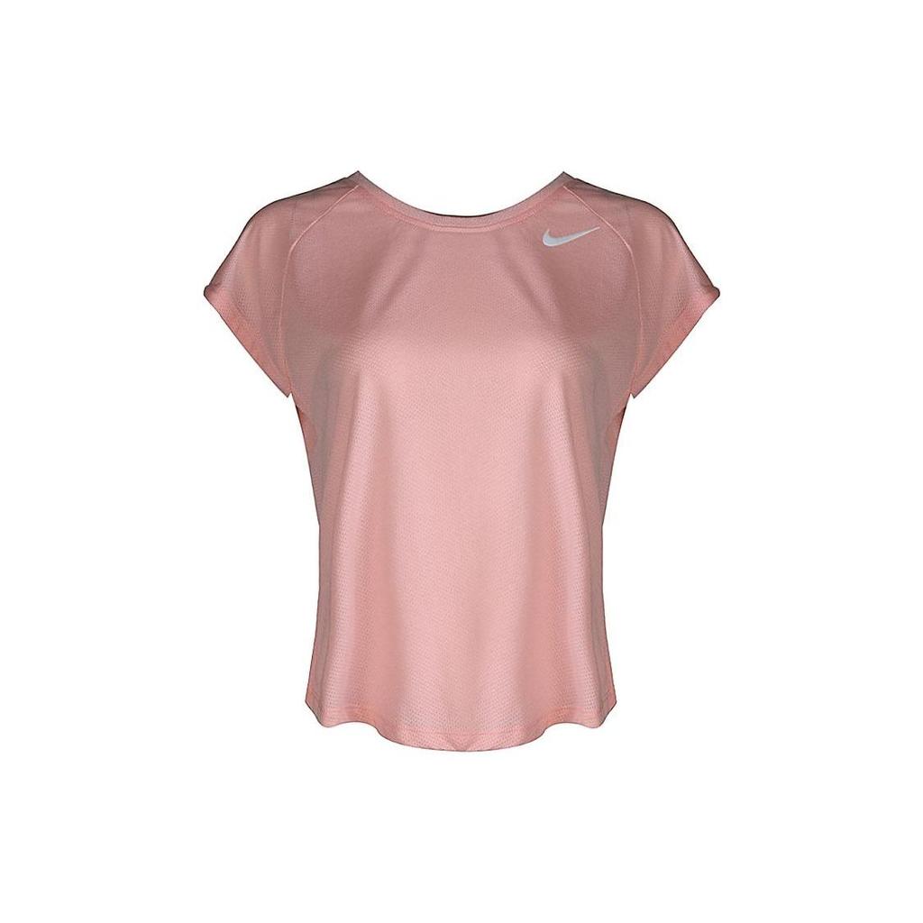 Nike Футболка As W Nk Tailwind Top Ss Cool Lt Solid Logo Print Breathable Round Neck Short Sleeve T Shirt Women tops Pink AJ6485-646