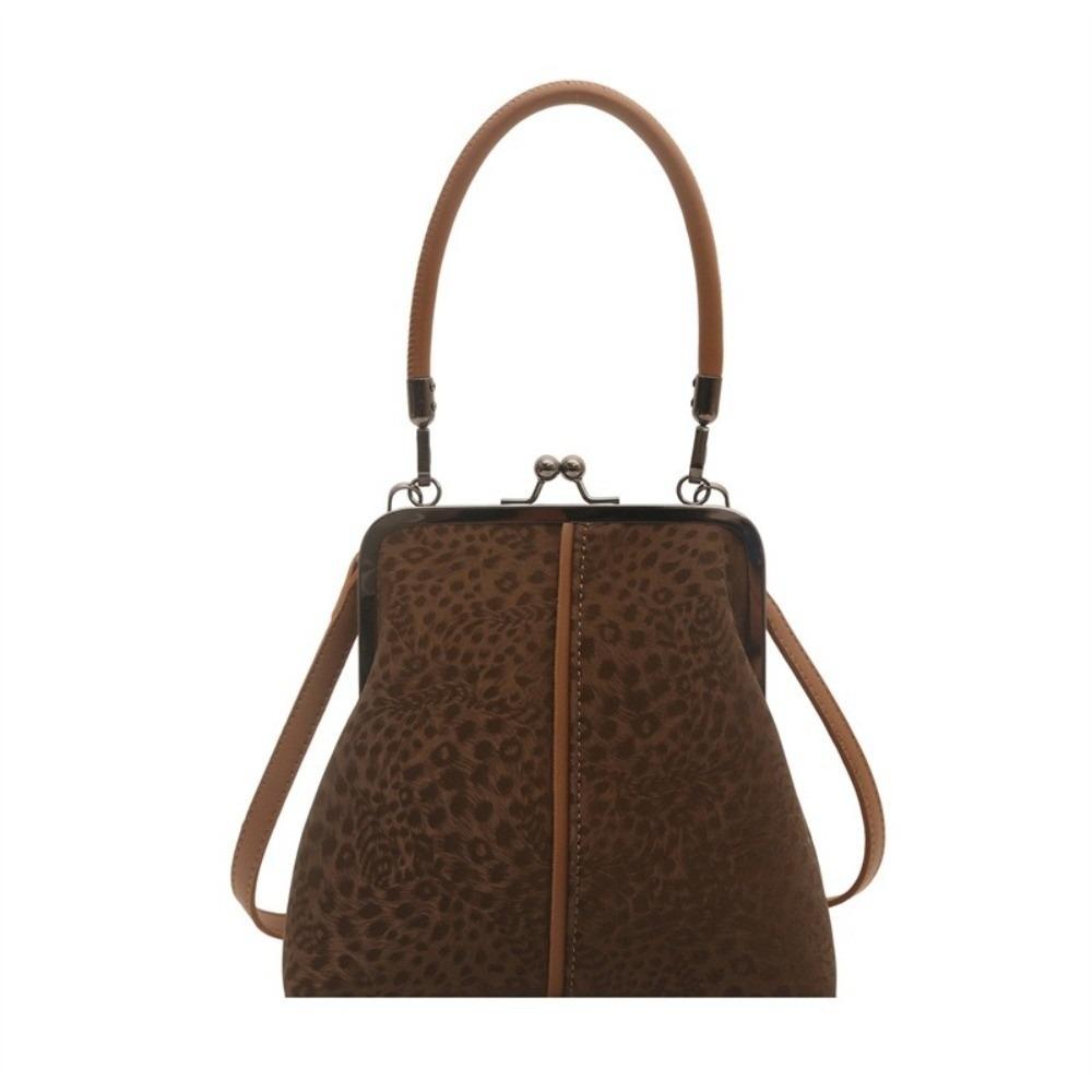 Large Capacity Kiss Lock Shoulder Bag Leopard Print Vintage Handbag Crossbody Bag Shopping