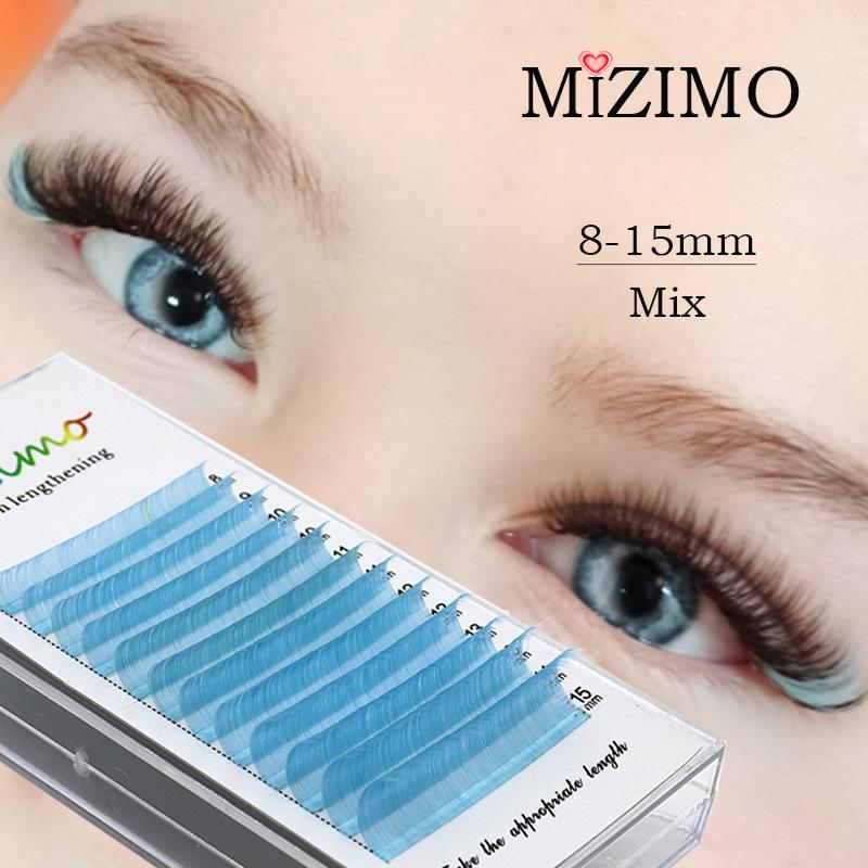 Blue Color Single Grafted False Eyelashes, (0.07/0.1), (C/D), Natural Extension Makeup, Mixed Length 8-15mm.