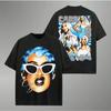 2025 Лето Новинка CARDIB BIG FACEY2K Топ Футболка Плоская Печать Большой Размер Круглый Вырез Короткий Рукав Повседневная Мужская И Женская Футболка