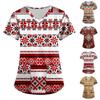 Women's Ethnic Printed Short Sleeve V-neck Tops Working Pocket Blouse