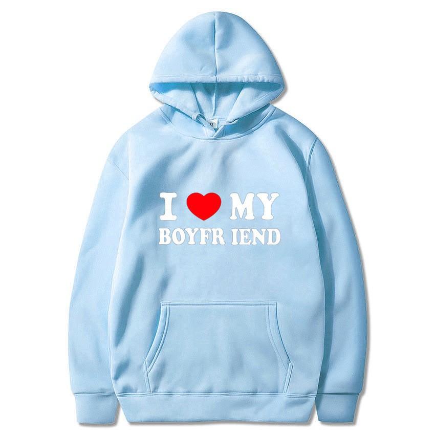 Cross Border E-commerce Casual European Size I Love My Girlfriend Printed Hooded Sweatshirt Sports Gothic Winter Home Long Sleev