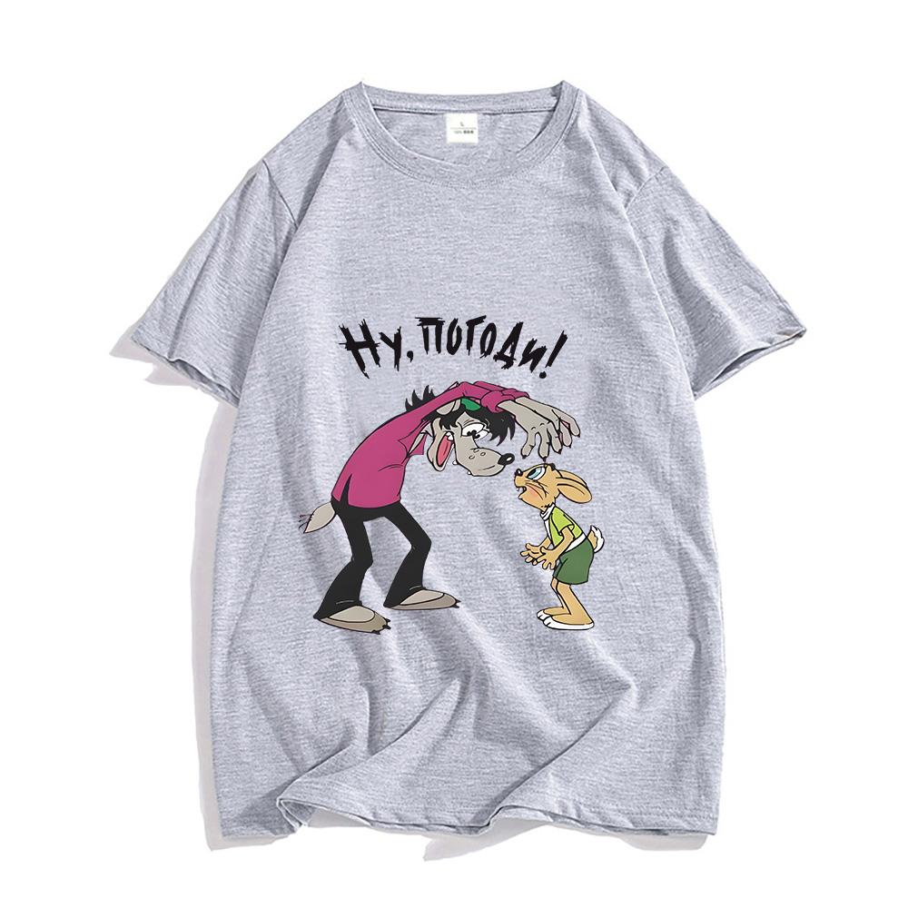 Nu Pogodi Well Just You Wait Wolf Hare T-shirt Funko Pop Kawaii Tee-shirt Short Sleeve Cute Tshirt Ropa Hombre Cotton Clothes