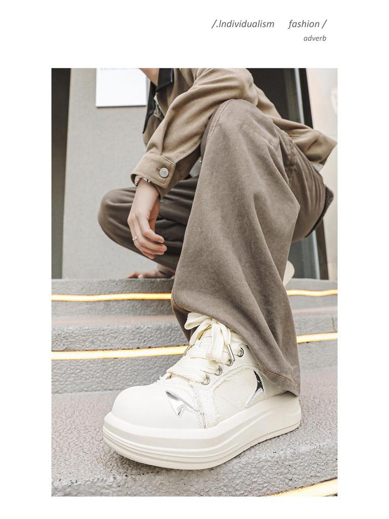 Smiley Big Head Men's Height-Boosting Canvas Shoes – Autumn Casual Fashion with Thick Soles