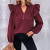 YYFS Women's Fashion Casual Solid Color Print Long Sleeve V-Neck Blouses & Shirts