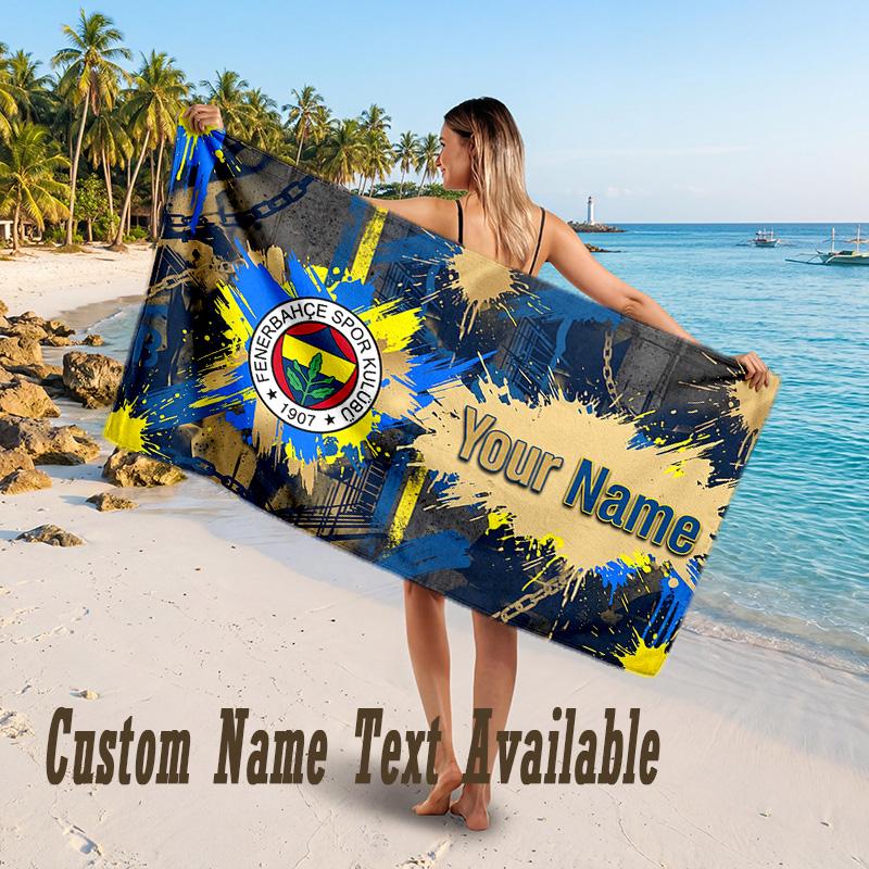 Fenerbahçe FC Design Beach Towel Custom Text Large Towel for Beach Vacation