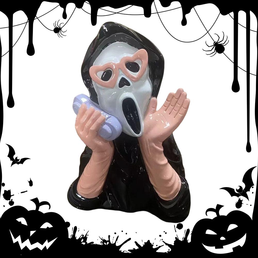 Хэллоуин Кричащее Лицо Призрака Статуэтка Страшная Девочка Телефон Череп Лицо Полимерное Украшение Домашнее Украшение Принадлежности для Игровой Комнаты