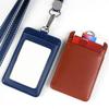Leather With Lanyard Three Card Position Card Badge Holder Key Chain Card Bag ID Lanyard Name Tag