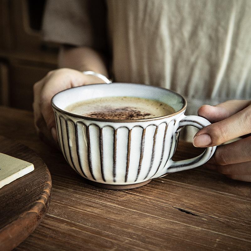 Гиссен Ретро Открытая Чашка Рельефная Чашка Кофейня Латте Керамическая Чашка Аутлет