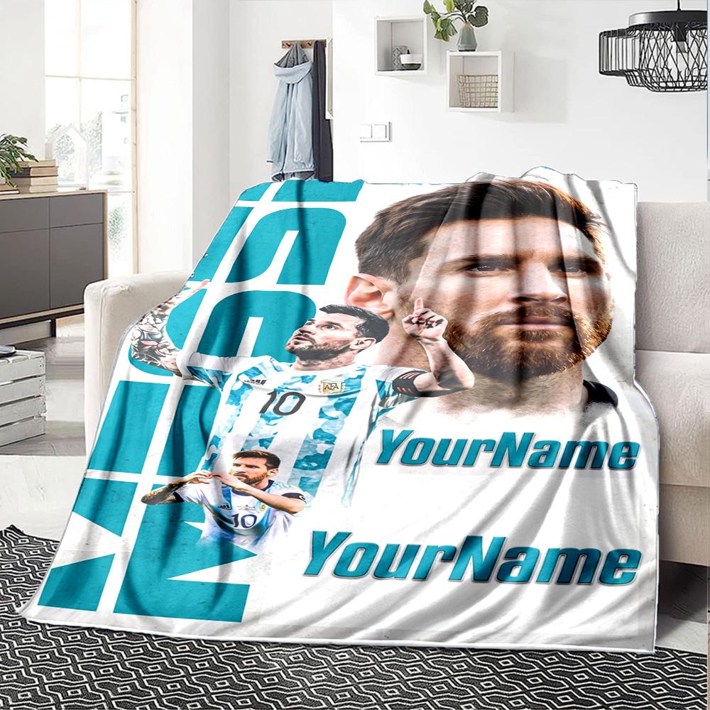 Messi Customize Your Name Blanket Gift Personalized Blanket Soft & Cozy Perfect for Home Decor Bed Bedding Couch All-Season Use