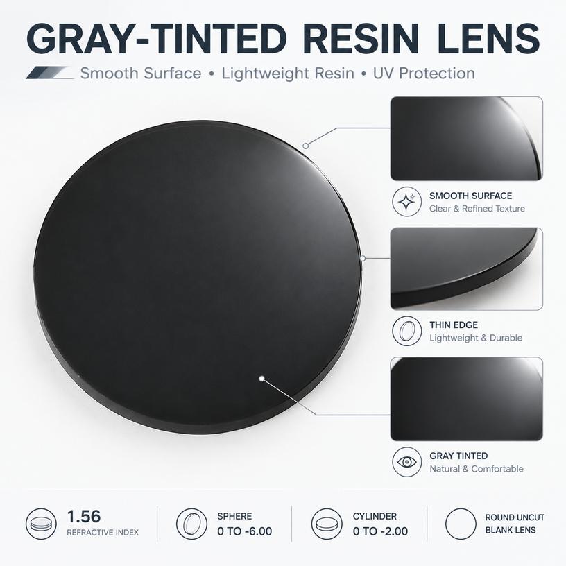 Tinted Sunglass Lenses Resin UV-Protection Myopia Sun Lenses 1.56 Sphere 0 to -6.00 / Cylinder 0 to -2.00