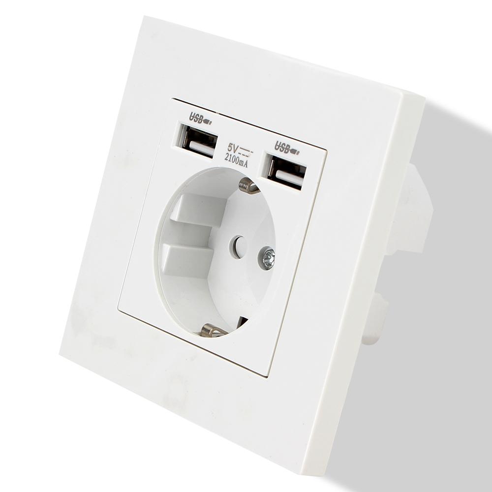 110-250 В настенная USB-розетка для ПК, домашняя розетка, 16 А, розетки с заземлением, стандартная розетка ЕС, электрическая розетка с портом USB для зарядки 5 В 2,1 А