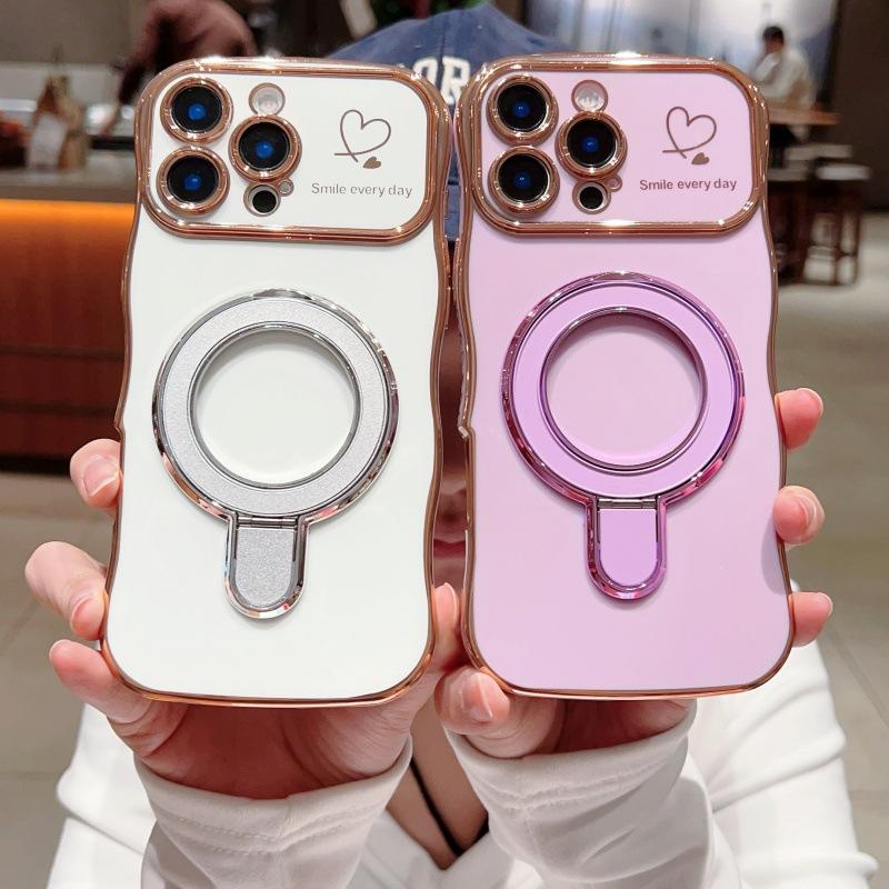 Применимо к iPhone17Promax чехол для телефона волнообразная любовь Apple 16 гальванизированный магнитный держатель противоударный защитный чехол