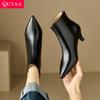 QUTAA 2025 Women News Ankle Boots Chunky High Heel Zipper Pointed Toe High Heels Shoes Autumn Black Winter Boots Size 34-39