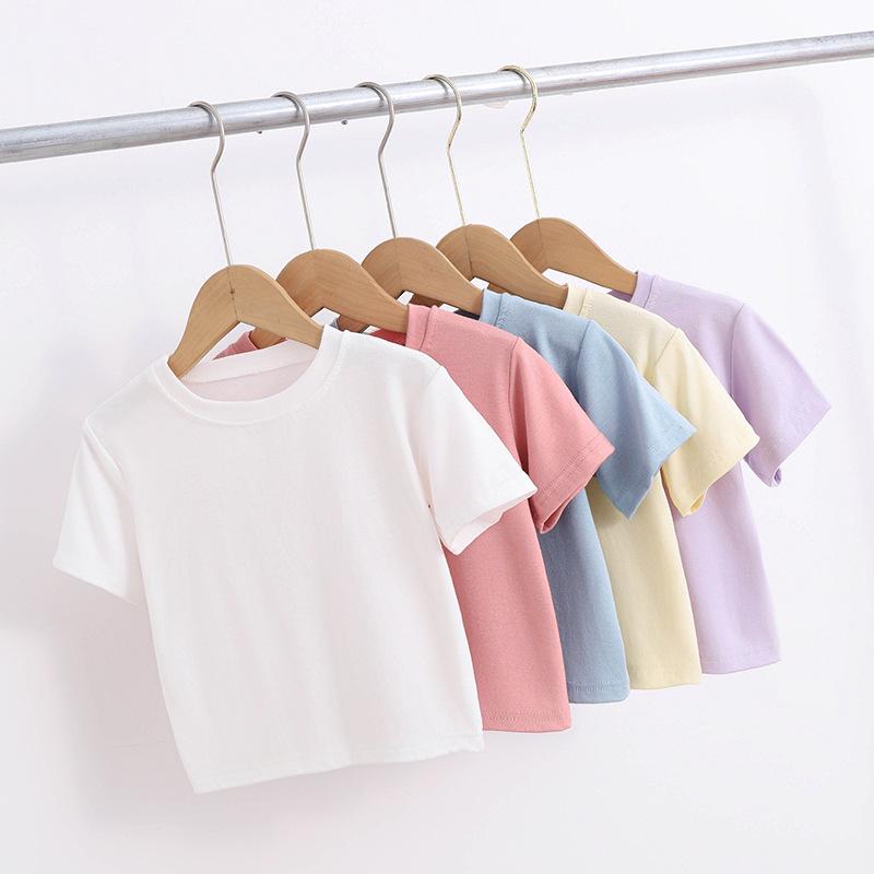 Kids' Short-Sleeve Summer T-Shirt - Korean Style Solid Color Round Neck for Boys & Girls