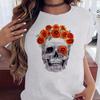 Maycaur Fashion Skull Flower Print Женская футболка Летняя повседневная женская футболка с коротким рукавом и круглым вырезом в стиле 90-х годов, женская футболка, топы