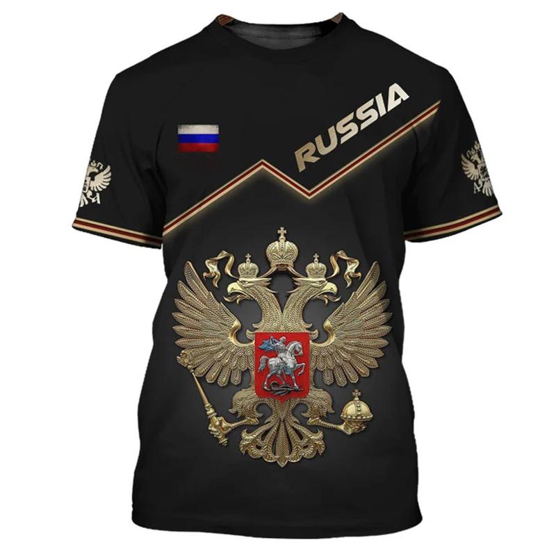 Модная футболка с нашивкой флага России для мужской одежды, футболка с коротким рукавом, 3D-принт, крутой узор, уличный тренд, мужская футболка, топ