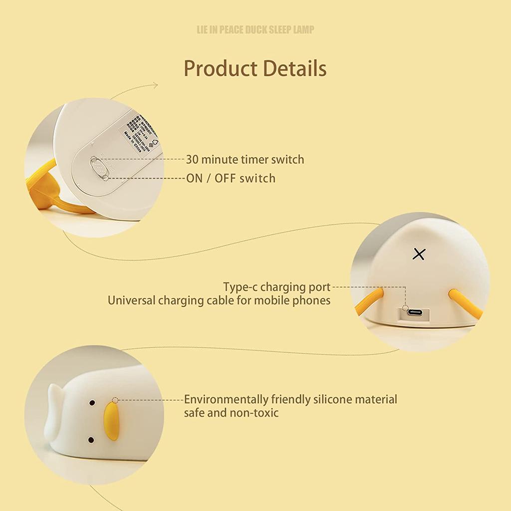 New Adorable Soft Glow Rubber Ducky Night Light - Lovely Duckling Design - Relaxing LED Night Lamp - Ideal for Bedroom Decor - R